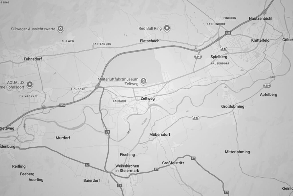 Screenshot des Standorts der Alfred Köffel GmbH in Zeltweg auf Google Maps – zentrale Lage im Murtal